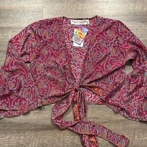 Funky Threads upcycled silk saree boho cropped cardigan wrap cover up OS